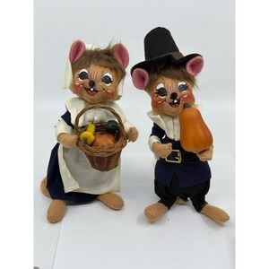 2 Annalee 6" Pilgrim/  Boy/Girl Mouse Autumn Harvest  2005 Blue Set